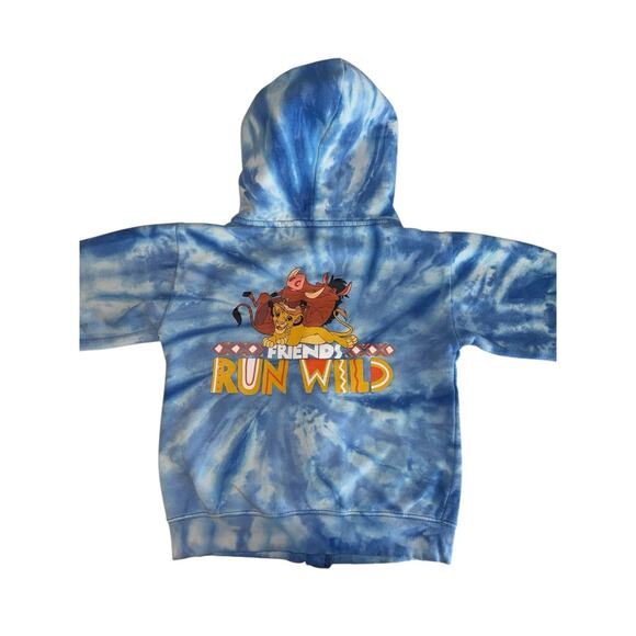 Disney Lion King Run Wild Hoodie Kids 7/8 Blue Tie Dye Simba Timon Pumbaa Retro - Picture 2 of 10